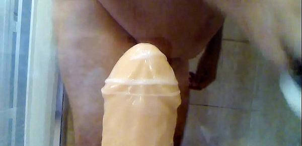  Humongous 4 inch dildo stretching my ass first time